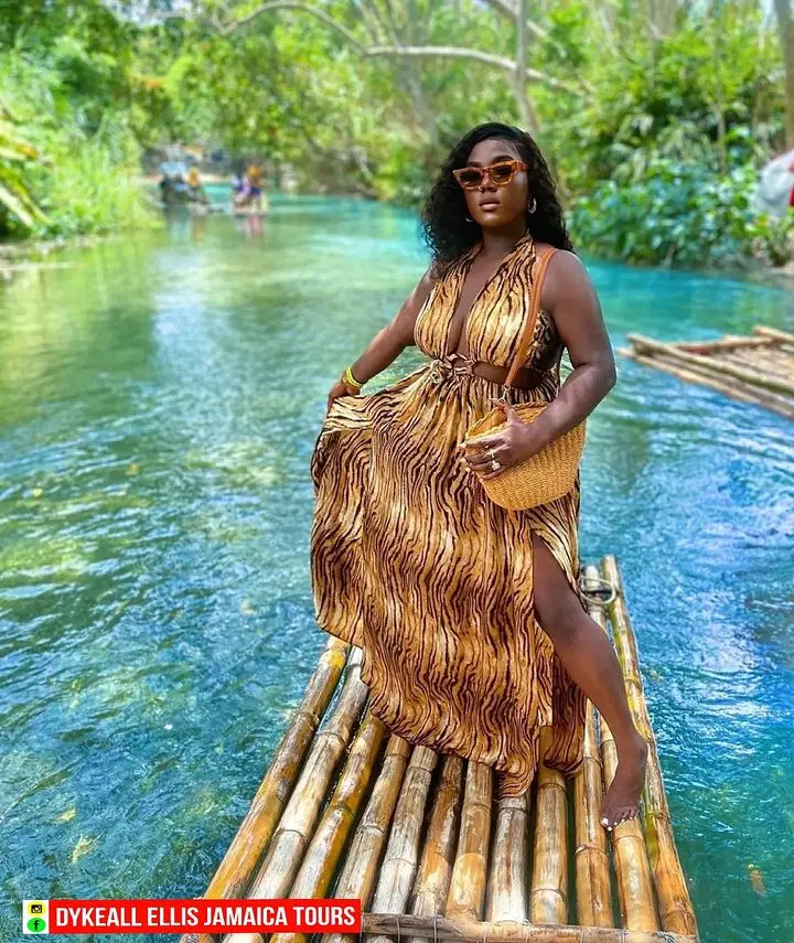 Guest on a bamboo raft on the Martha Brae